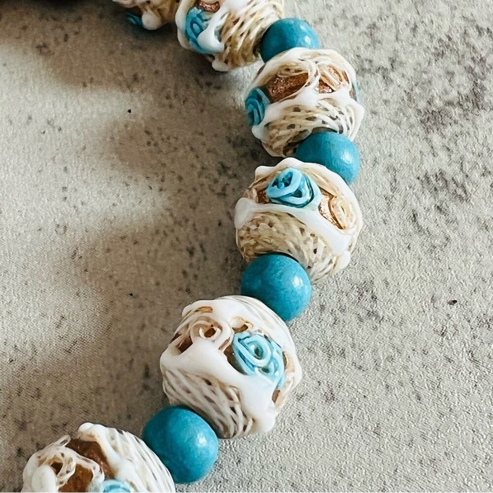Vintage/Antique Murano Venetian Latticino Wedding Cake Necklace 16.5in. - Picture 11 of 16